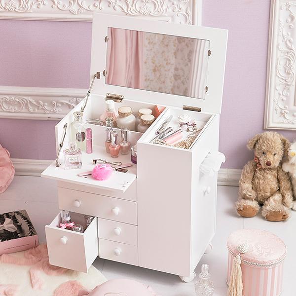 直送 たっぷり収納コスメワゴン かわいいお姫様インテリア家具 雑貨の通販 コスメワゴン メイクボックス ロマンティックプリンセス ロマプリ