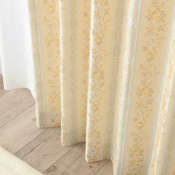 ローズストライプ柄ジャガードカーテン（イエロー・幅１００cm×丈１２０～１３８ｃｍ・２枚組） オーダーカーテン（遮光なし） 画像2