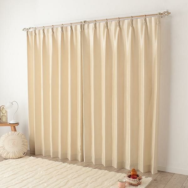 シャンタン無地調防炎カーテン（ベージュ・幅１５０ｃｍ×丈１８０～１９８ｃｍ・２枚組） オーダーカーテン（遮光なし） 画像1