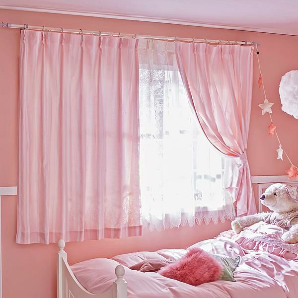 リボンテープ調ジャガードカーテン（ピンク・幅１５０ｃｍ×丈２２０～２３８ｃｍ・２枚組） オーダーカーテン（遮光なし） 画像2
