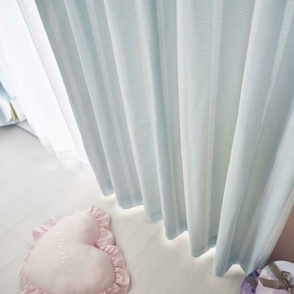 リボンテープ調ジャガードカーテン（ブルー・幅２００ｃｍ×丈２４０～２６０ｃｍ・１枚） オーダーカーテン（遮光なし） 画像3