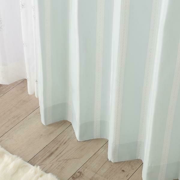 リボンテープ調ジャガードカーテン（ブルー・幅１５０ｃｍ×丈２２０～２３８ｃｍ・２枚組） オーダーカーテン（遮光なし） 画像6