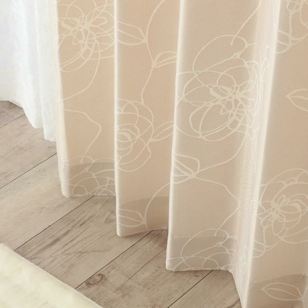 ラメ糸入り花柄ジャガードカーテン（ベージュ・幅２００ｃｍ×丈１２０～１３８ｃｍ・１枚） オーダーカーテン（遮光なし） 画像2