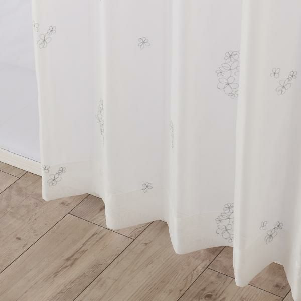 花柄刺繍ボイルカーテン(シルバー・幅１００ｃｍ×丈１２０～１３８ｃｍ・２枚組） オーダーボイルカーテン 画像2