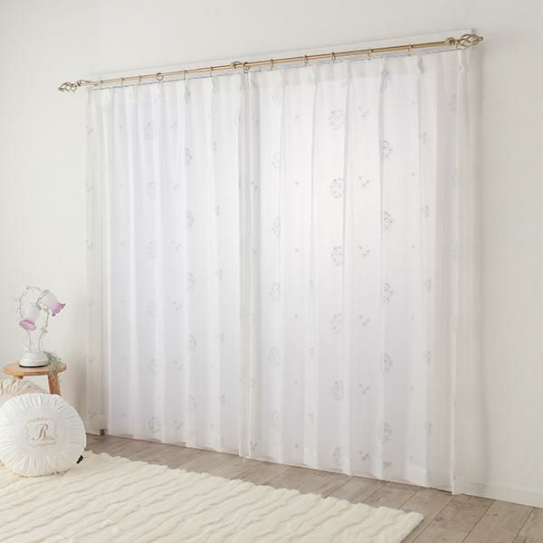 花柄刺繍ボイルカーテン(シルバー・幅１５０ｃｍ×丈２２０～２３８ｃｍ・２枚組） オーダーボイルカーテン 画像1