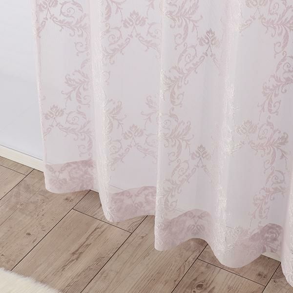 オーナメント柄レースカーテン（パープル・幅１５０ｃｍ×丈１４０～１５８ｃｍ・２枚組） オーダーレースカーテン 画像2