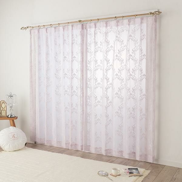 オーナメント柄レースカーテン（パープル・幅２００ｃｍ×丈１６０～１７８ｃｍ・１枚） オーダーレースカーテン 画像1