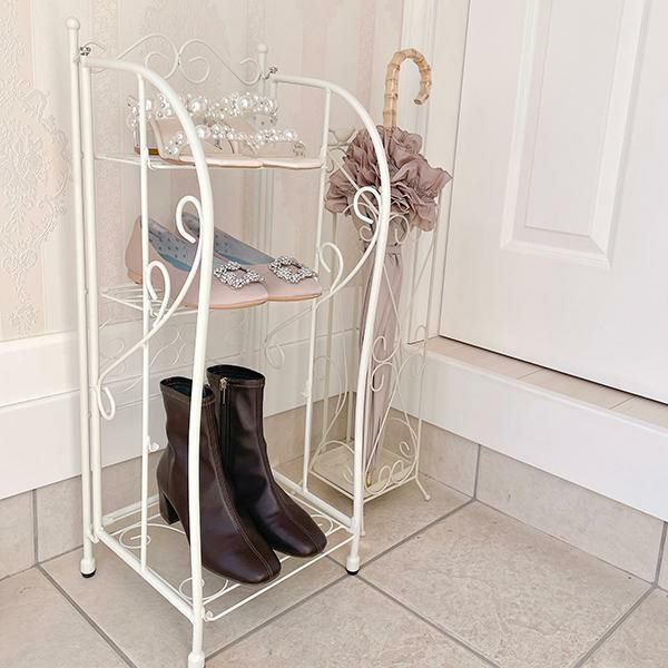 ローズ アイアンラック ルームシューズラック タイル アンティーク