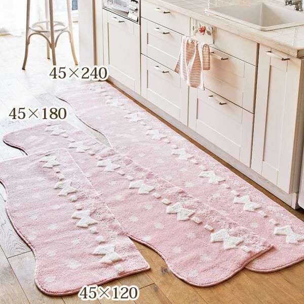 リボンドットキッチンマット（４５×１２０ｃｍ）｜かわいいお姫様インテリア家具・雑貨の通販｜キッチンマット｜ロマンティックプリンセス（ロマプリ）