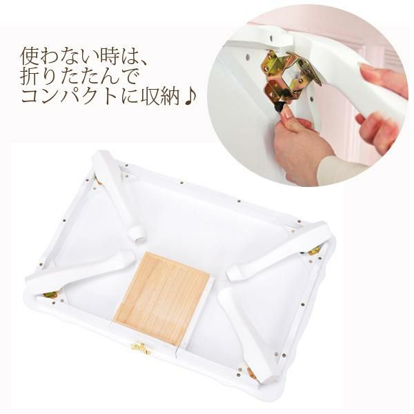 取っ手を着せ替えできる猫脚折りたたみテーブル小(引出付)/クリスタル＆リボン 折りたたみテーブル 画像8