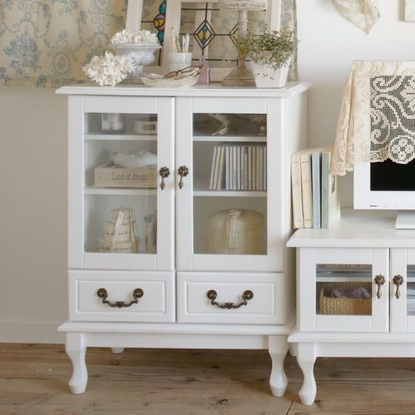 取っ手を着せ替えできる猫脚キャビネット/ホワイト&アンティーク キャビネット 画像4