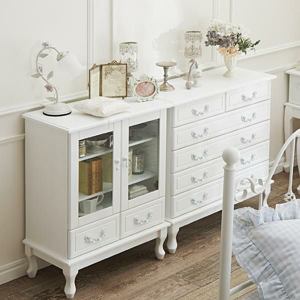 取っ手を着せ替えできる猫脚キャビネット/ホワイト&アンティーク キャビネット 画像7