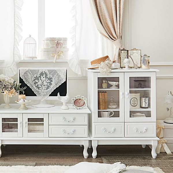 取っ手を着せ替えできる猫脚キャビネット/ホワイト&アンティーク キャビネット 画像9