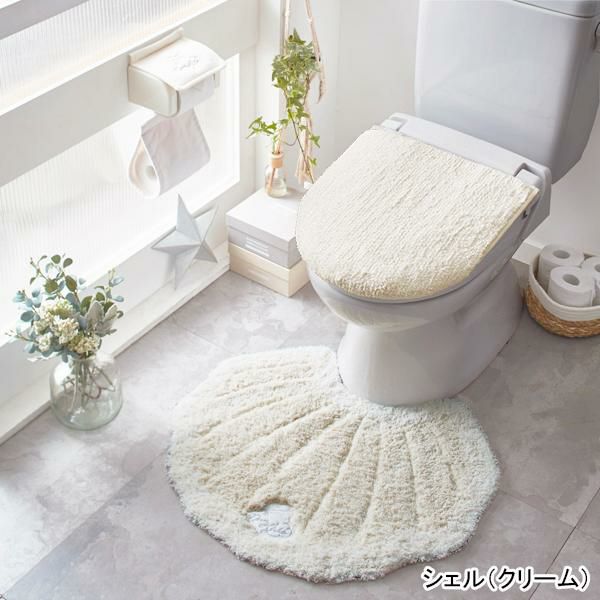 メリージェラートミルキーシェルトイレ２点セット（パステルマット＆ホワイトフタカバー） トイレマットセット 画像2