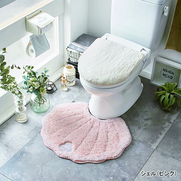 メリージェラートミルキーシェルトイレ２点セット（パステルマット＆ホワイトフタカバー） トイレマットセット 画像3