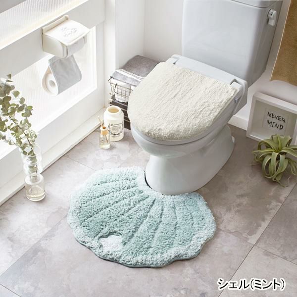 メリージェラートミルキーシェルトイレ２点セット（パステルマット＆ホワイトフタカバー） トイレマットセット 画像4