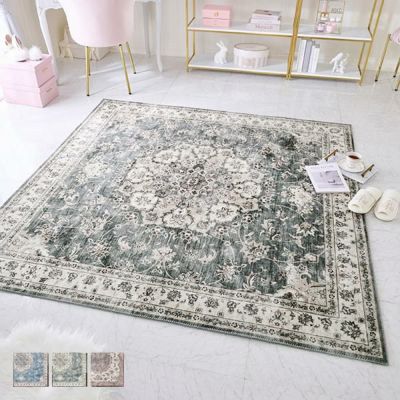 柔らかタッチのアンティーク柄フランネルラグ／カメオ（190×190） ラグ(正方形) 画像1