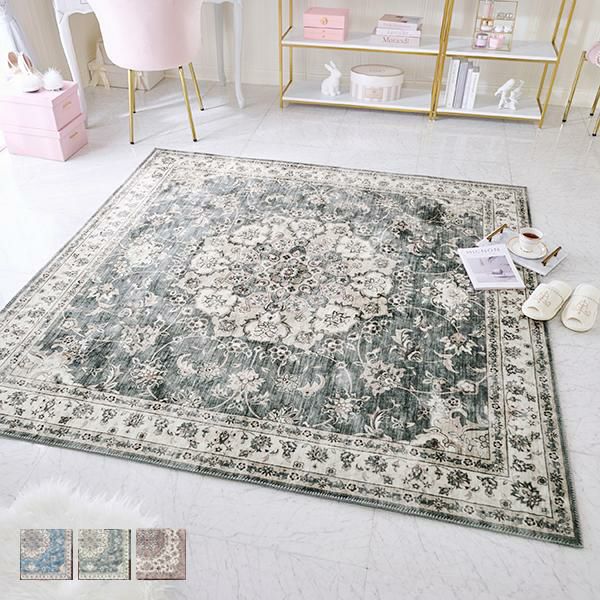 柔らかタッチのアンティーク柄フランネルラグ／カメオ（190×190） ラグ(正方形) 画像1