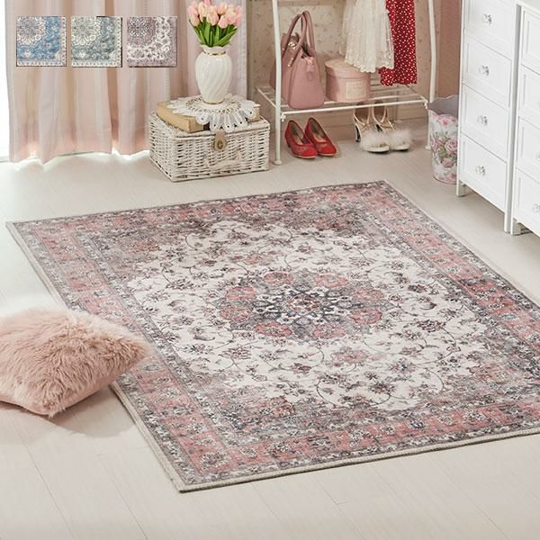 柔らかタッチのアンティーク柄フランネルラグ／カメオ（190×240） ラグ(長方形) 画像1