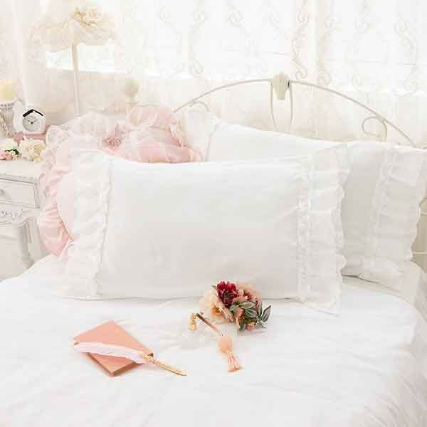 リボン刺繍枕カバー ホワイト ラッピング対応可能 かわいいお姫様インテリア家具 雑貨の通販 枕カバー ピローケース ロマンティックプリンセス ロマプリ