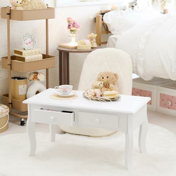 直送】【お届けグループD】引き出し付き猫脚テーブル(2杯)｜かわいい  