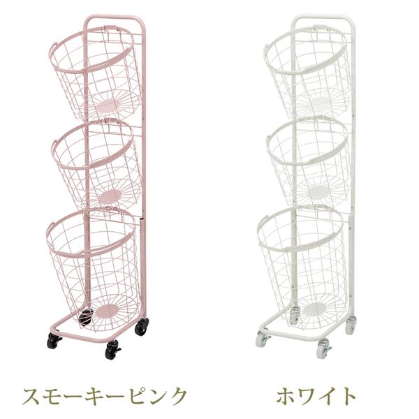 くすみダスティカラーのバスケットランドリー　ラウンド(3段) ランドリーバスケット 画像2