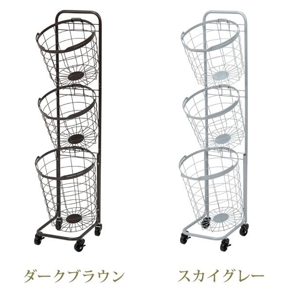 くすみダスティカラーのバスケットランドリー　ラウンド(3段) ランドリーバスケット 画像4