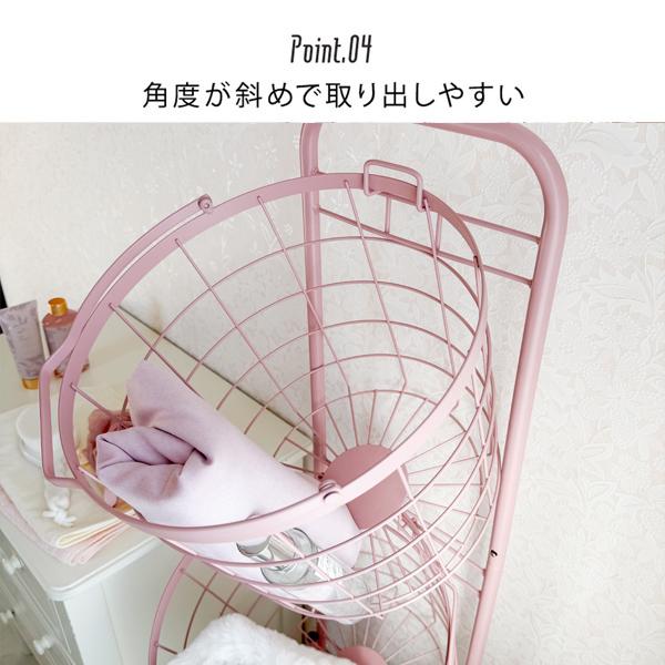 くすみダスティカラーのバスケットランドリー　ラウンド(3段) ランドリーバスケット 画像14