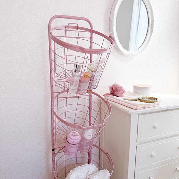 くすみダスティカラーのバスケットランドリー　ラウンド(3段) ランドリーバスケット 画像18