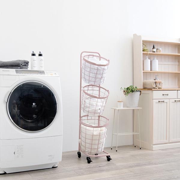 くすみダスティカラーのバスケットランドリー　ラウンド(3段) ランドリーバスケット 画像20