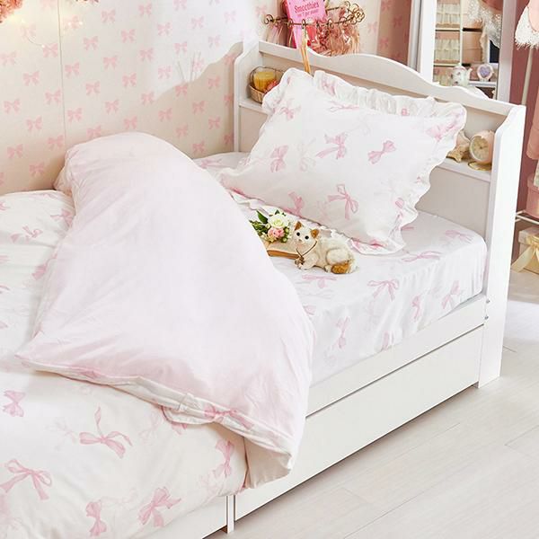 リボン柄布団カバー３点セット（セミダブル） 布団カバーセット　セミダブル 画像5