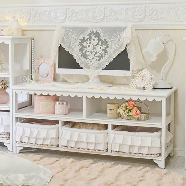 直送】フリルバスケットテレビ台（大）／fleurette（フルレット  