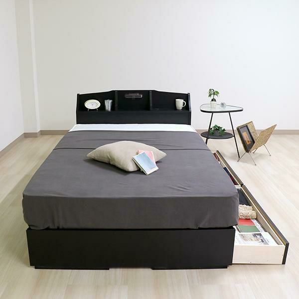 ライト付大量収納ベッド(シングル／マットレス付き) 収納付ベッド 画像17