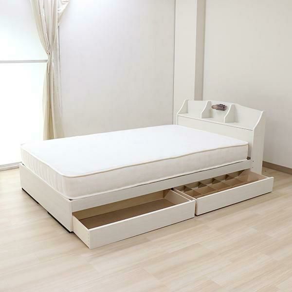 ライト付大量収納ベッド(セミダブル／マットレス付き) 収納付ベッド 画像9