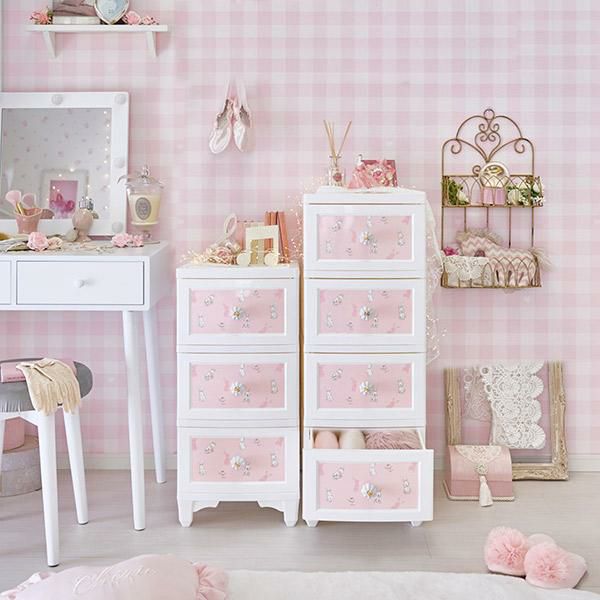 直送】【お届けグループC】ドレスチェンジチェスト3段/うさぎ柄