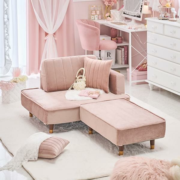 くすみダスティカラーのコンパクトカウチソファー／ベロア 2人掛けソファ― 画像2