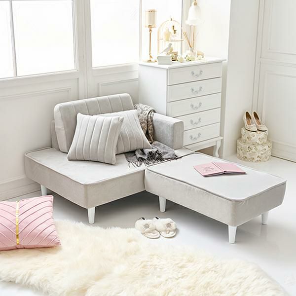 可愛いソファーです♡ 直送】くすみダスティカラーのコンパクトカウチソファ/ベロア