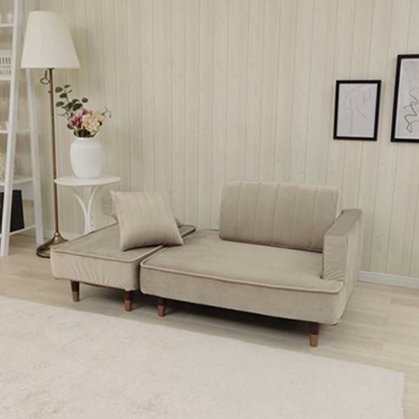 くすみダスティカラーのコンパクトカウチソファー／ベロア 2人掛けソファ― 画像14