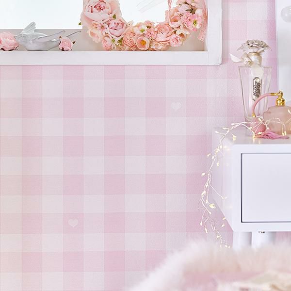 貼ってはがせる壁紙 ３本セット ギンガムチェック ピンク かわいいお姫様インテリア家具 雑貨の通販 壁紙 ロマンティックプリンセス ロマプリ