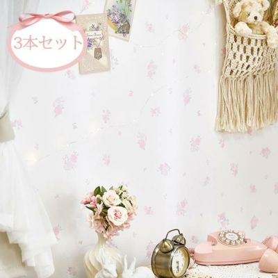 貼ってはがせる壁紙/ミニピンクローズ（白×ピンク花）｜かわいいお姫様インテリア家具・雑貨の通販｜壁紙｜ロマンティックプリンセス（ロマプリ）