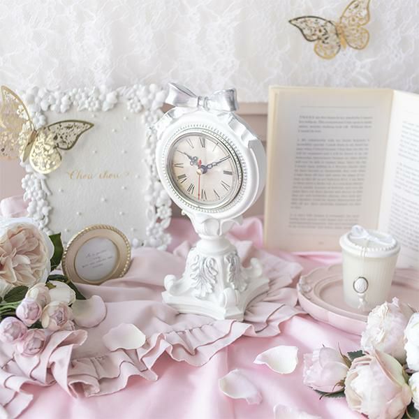 クラシカルリボン時計(シルバー)｜かわいいお姫様インテリア家具・雑貨