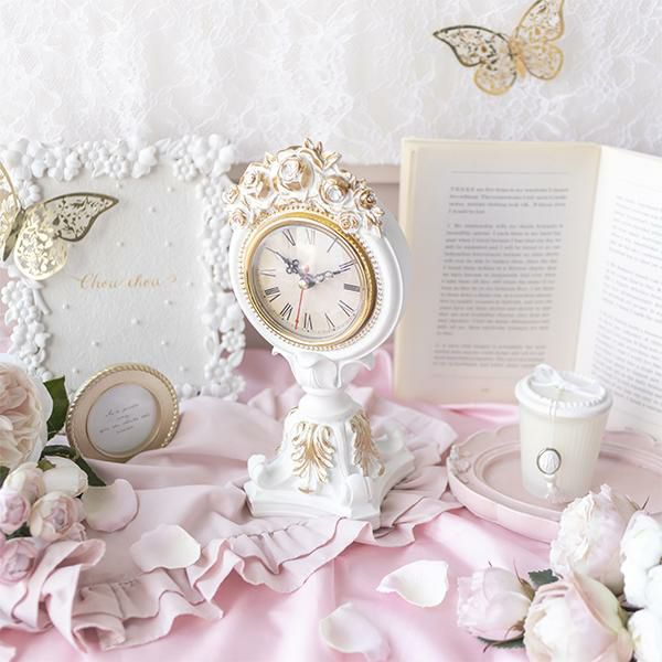 送料無料 アンティーク風 置時計 手巻き式 花模様 ゴールド装飾 251104 スペイン製 真鍮 置き時計 幅33cm / 金 ゴールド 時計 輸入雑貨