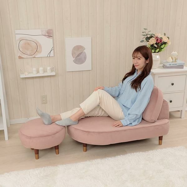 直送】くすみダスティカラーのコンパクトソファー（スツール付き