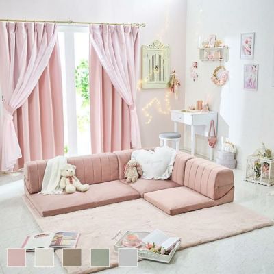 直送】くすみダスティカラーのコーナーソファー／ベロア｜かわいい 