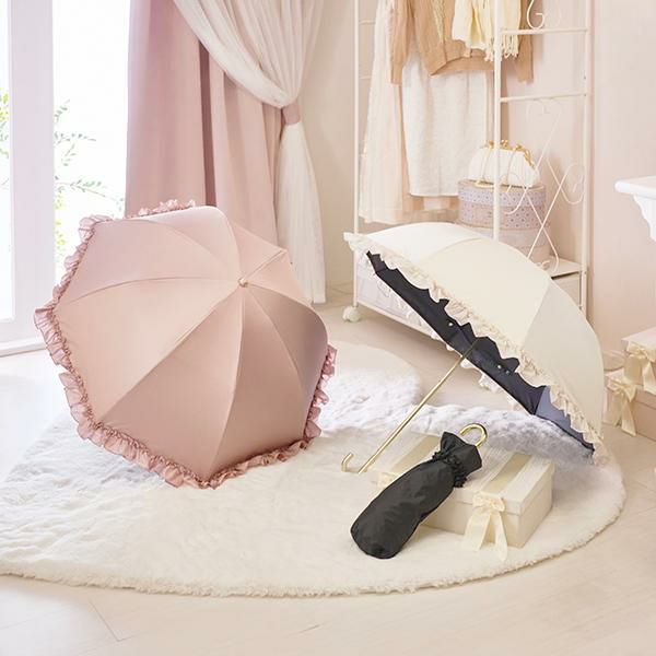 Romanlie Princess たっぷりフリル2段折りたたみ傘ベビーピンク 2025年完売※たっぷりフリル2段折りたたみ傘（ゴールド持ち手