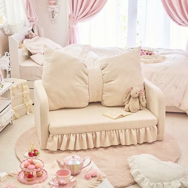 直送】リボンフリルソファーベッド｜かわいいお姫様インテリア家具 