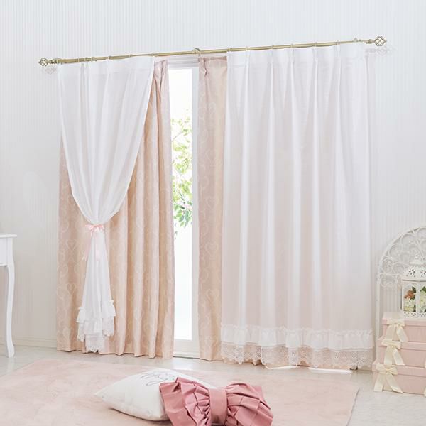 裾レースフリル多機能レースカーテン(幅100×丈108・133・2枚組