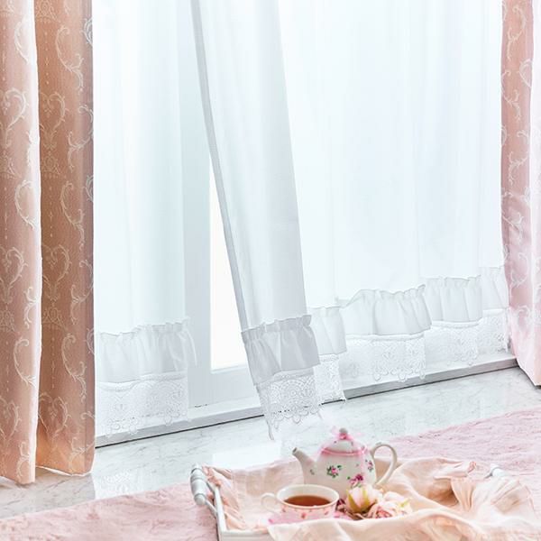 ★本日限定☆最終価格★未使用に近い♡ロマプリ♡フリルレースカーテン 多機能フリルレースカーテン（100×190・2枚組）｜かわいい