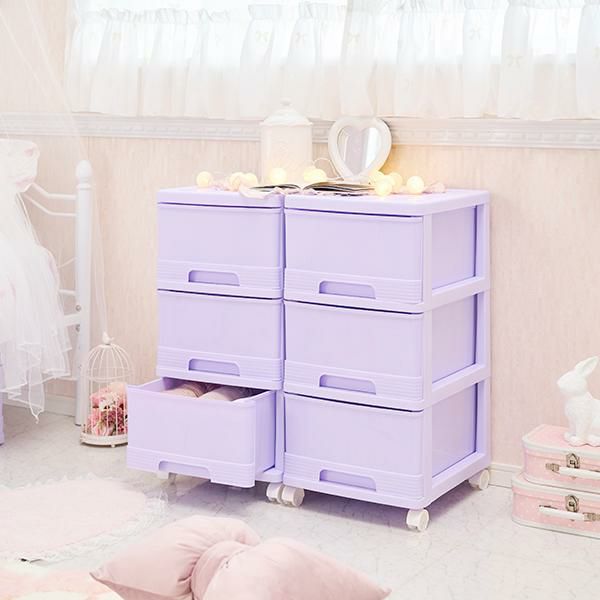 直送】深型収納ケース3段/2個セット(グレープ)｜かわいいお姫様