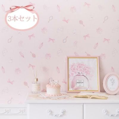貼ってはがせる壁紙(３本セット）/スイートギフト（ピンク）